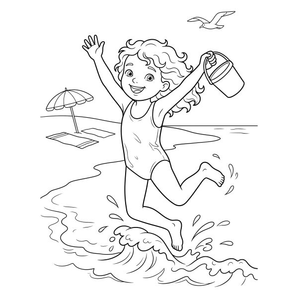 Coloriage Coloriage Enfant à la Mer à imprimer