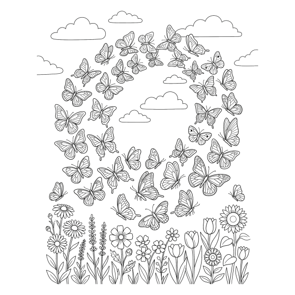 Coloriage Coloriage Envol de Papillons à imprimer