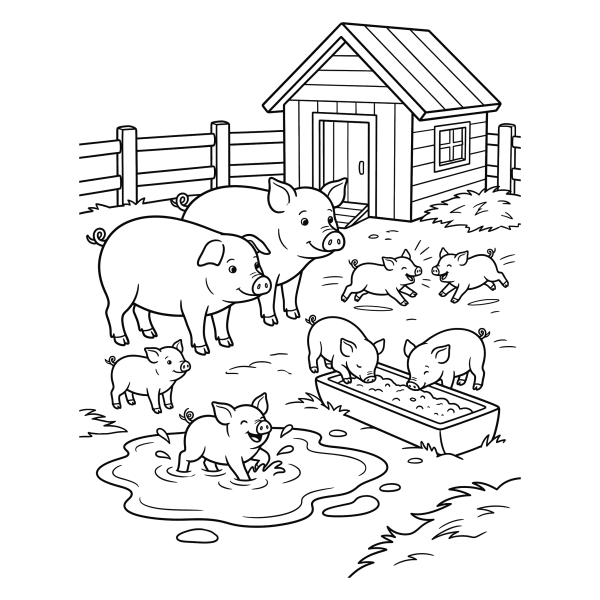 Coloriage Coloriage Famille de Cochons à imprimer