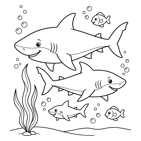 Coloriage Coloriage Famille de Requins à imprimer