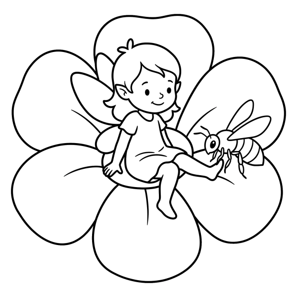 Coloriage Coloriage Fée Assise sur une Fleur à imprimer