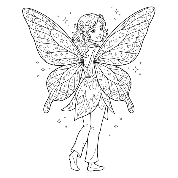 Coloriage Coloriage Fée avec des Ailes Scintillantes à imprimer
