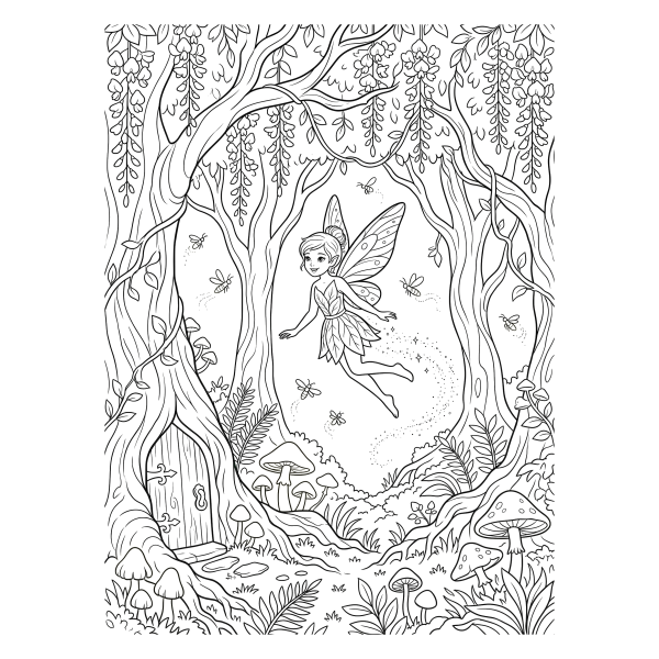 Coloriage Coloriage Fée dans la Forêt Enchantée à imprimer