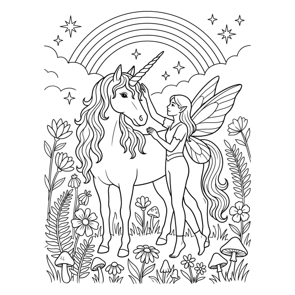 Coloriage Coloriage Fée et Licorne à imprimer