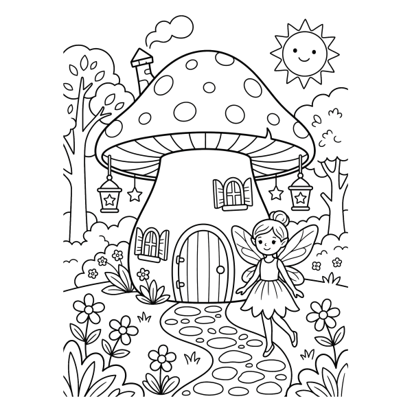 Coloriage Coloriage Fée et sa Maison Champignon à imprimer