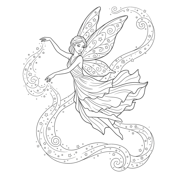 Coloriage Coloriage Fée et sa Poussière d'Étoiles à imprimer