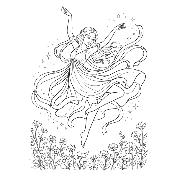 Coloriage Coloriage Fée qui Danse dans les Airs à imprimer