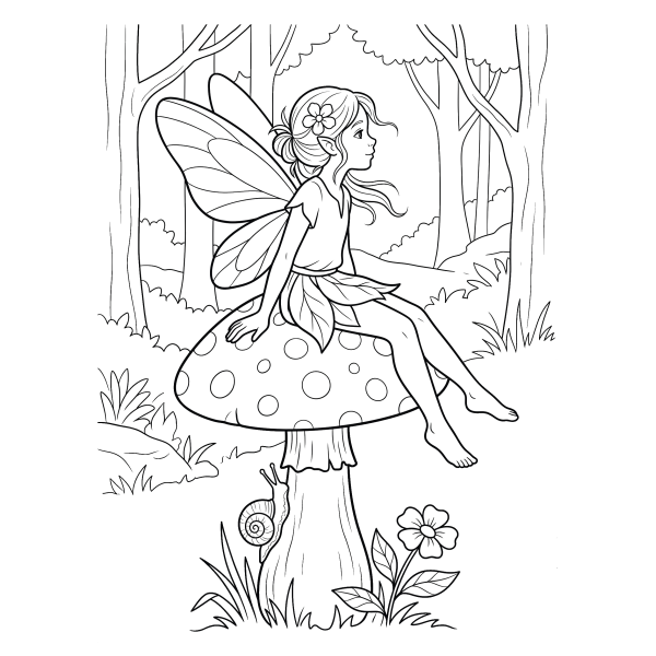 Coloriage Coloriage Fée sur un Champignon à imprimer