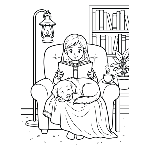 Coloriage Coloriage Fille avec un Chien à imprimer