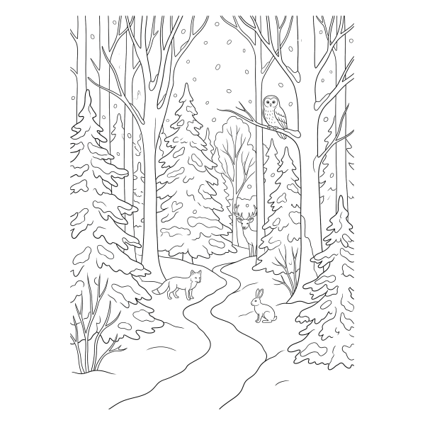Coloriage Coloriage Forêt Enneigée à imprimer