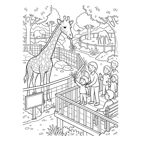 Coloriage Coloriage Girafe au Zoo à imprimer