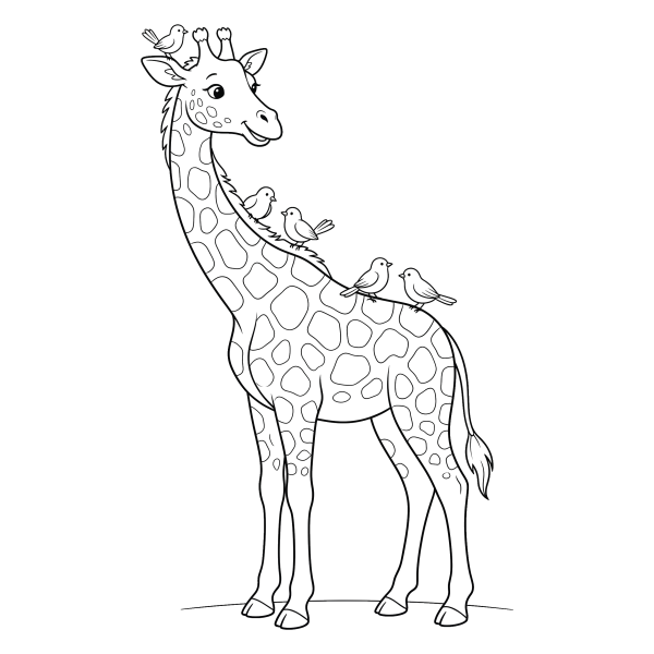 Coloriage Coloriage Girafe avec des Oiseaux sur le Dos à imprimer