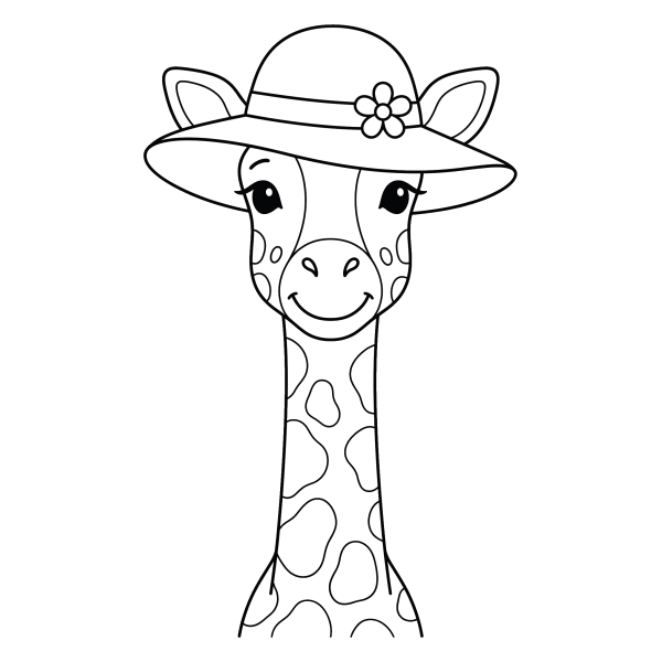 Coloriage Coloriage Girafe avec un Chapeau de Paille à imprimer