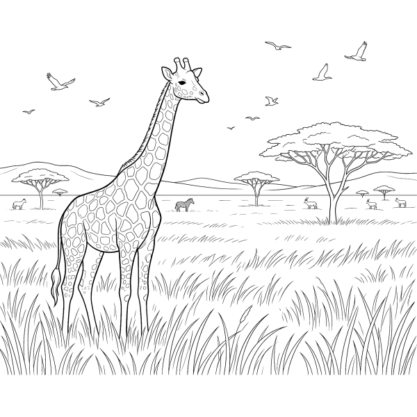 Coloriage Coloriage Girafe dans la Plaine Africaine à imprimer