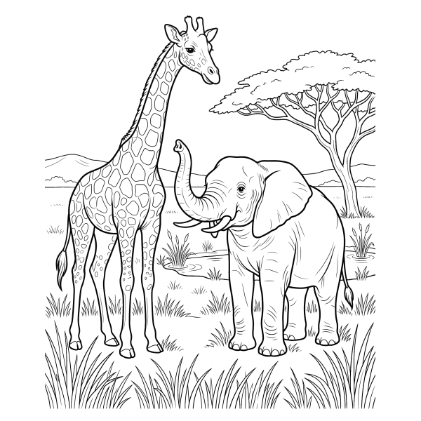 Coloriage Coloriage Girafe et Éléphant à imprimer