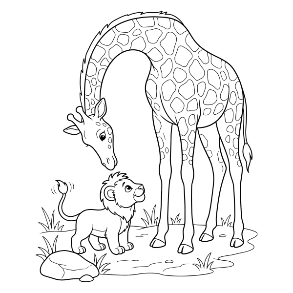 Coloriage Coloriage Girafe et Lionceau à imprimer