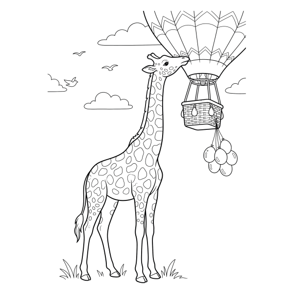 Coloriage Coloriage Girafe et Montgolfière à imprimer