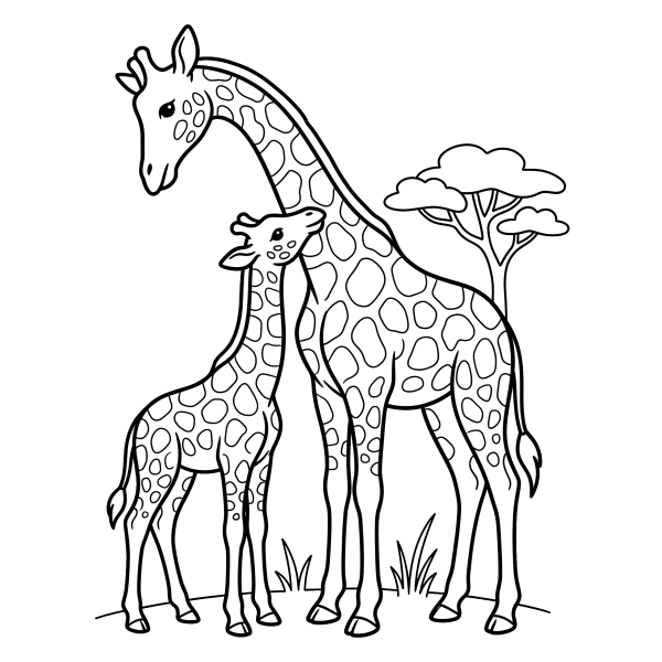 Coloriage Coloriage Girafe et son Girafon à imprimer