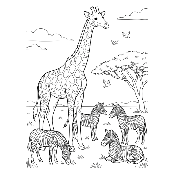 Coloriage Coloriage Girafe et Zèbres à imprimer