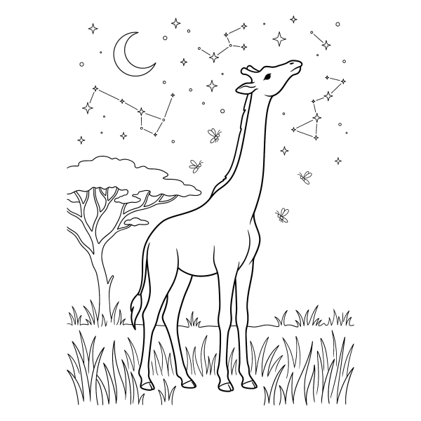 Coloriage Coloriage Girafe qui Regarde les Étoiles à imprimer