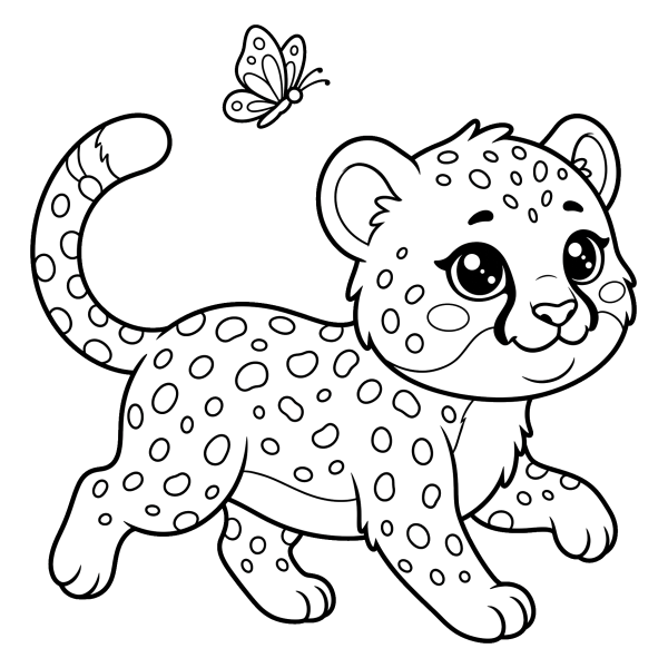 Coloriage Coloriage Guépard Kawaii à imprimer