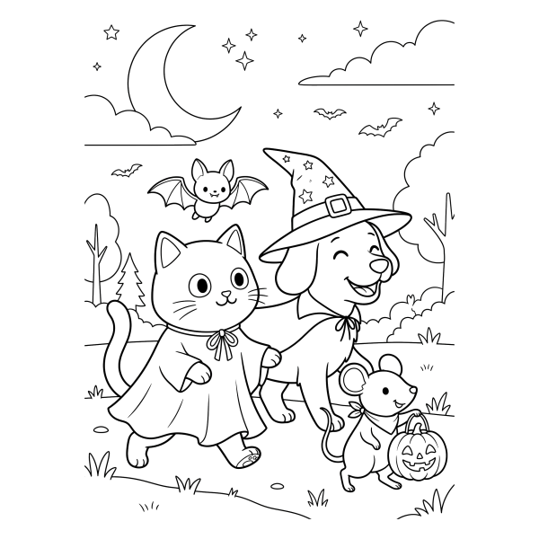 Coloriage Coloriage Halloween Animaux à imprimer