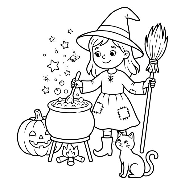 Coloriage Coloriage Halloween Citrouille Sorcière à imprimer