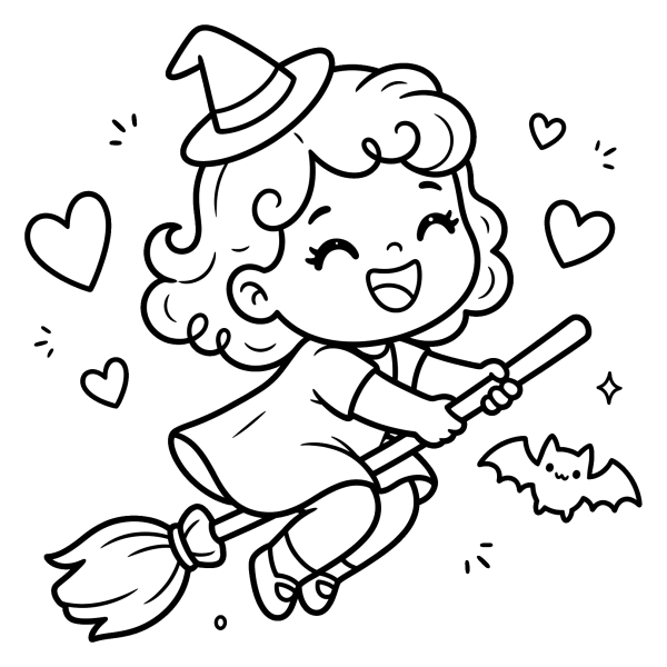 Coloriage Coloriage Halloween Sorcière Kawaii à imprimer
