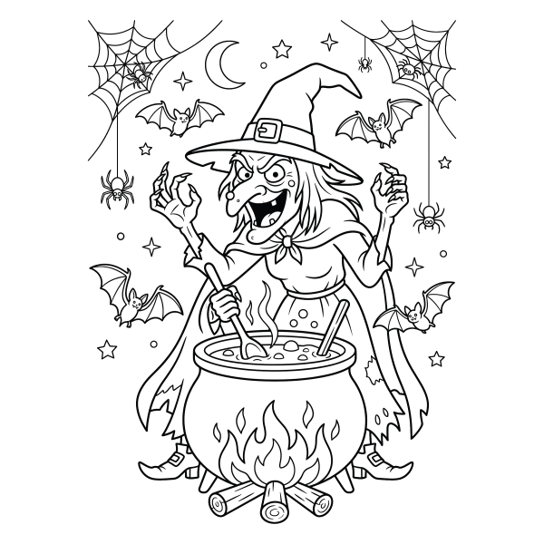 Coloriage Coloriage Halloween Sorcière qui Fait Peur à imprimer