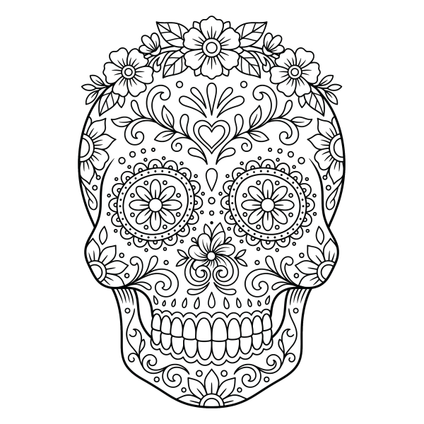 Coloriage Coloriage Halloween Tête de Mort Mexicaine à imprimer