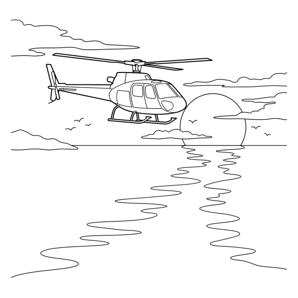 Coloriage Coloriage Hélicoptère au Coucher de Soleil à imprimer
