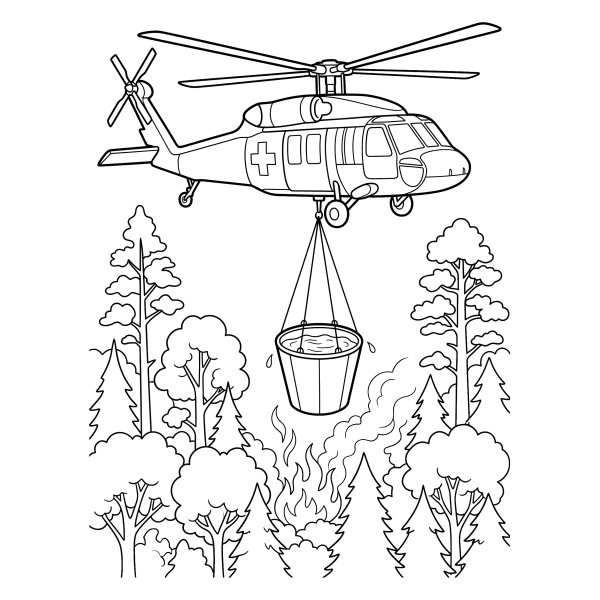 Coloriage Coloriage Hélicoptère de Pompier à imprimer