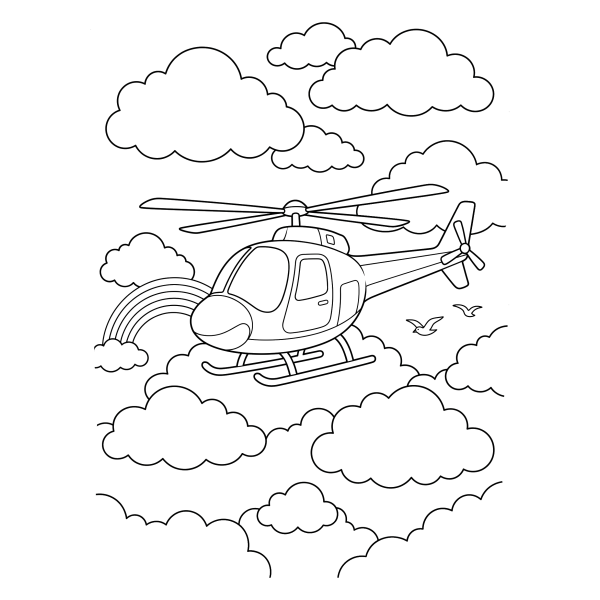 Coloriage Coloriage Hélicoptère et Nuages à imprimer