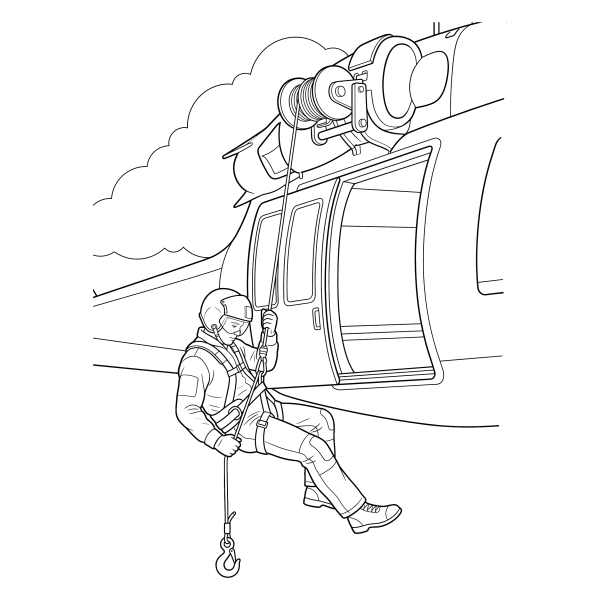 Coloriage Coloriage Hélicoptère et son Treuil à imprimer