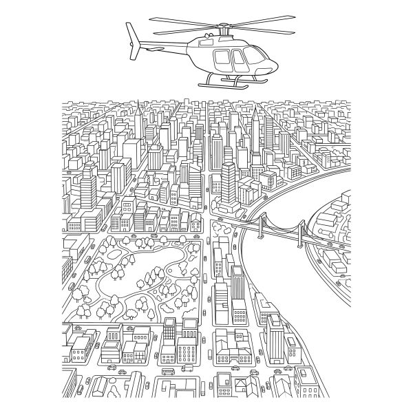 Coloriage Coloriage Hélicoptère qui Survole la Ville à imprimer