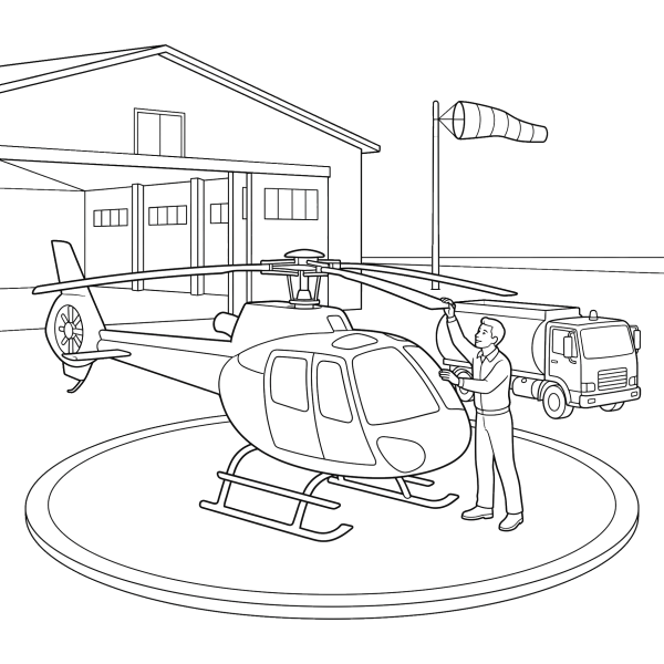 Coloriage Coloriage Hélicoptère sur son Héliport à imprimer
