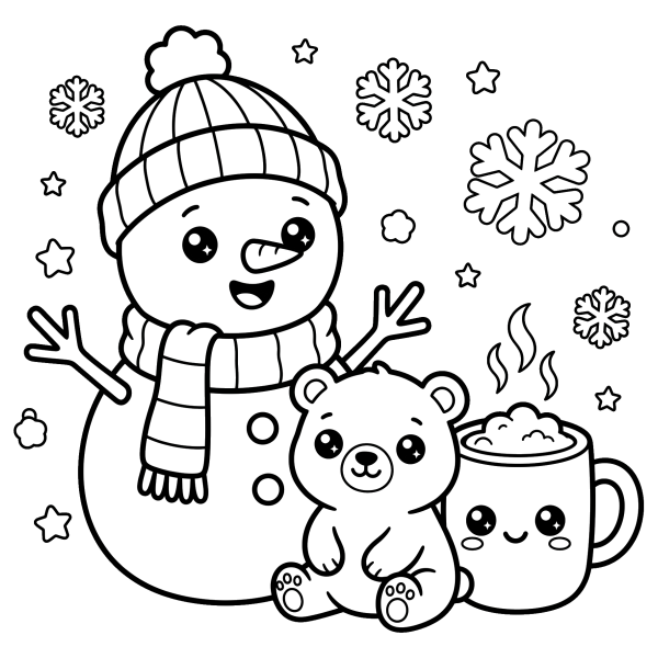 Coloriage Coloriage Hiver Kawaii à imprimer
