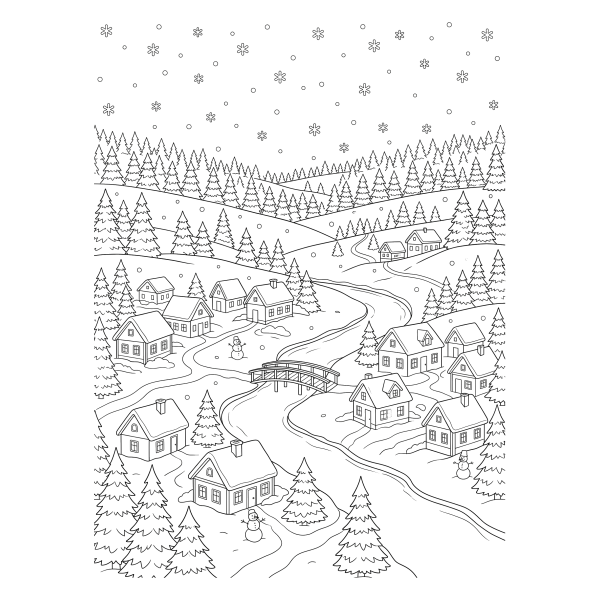 Coloriage Coloriage Hiver Paysage à imprimer