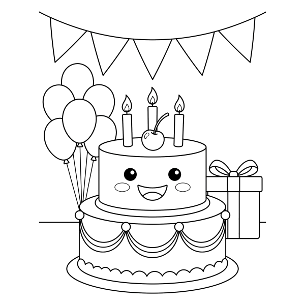Coloriage Coloriage Kawaii Anniversaire à imprimer