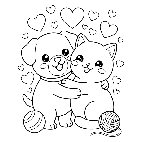 Coloriage Coloriage Kawaii Chien et Chat à imprimer