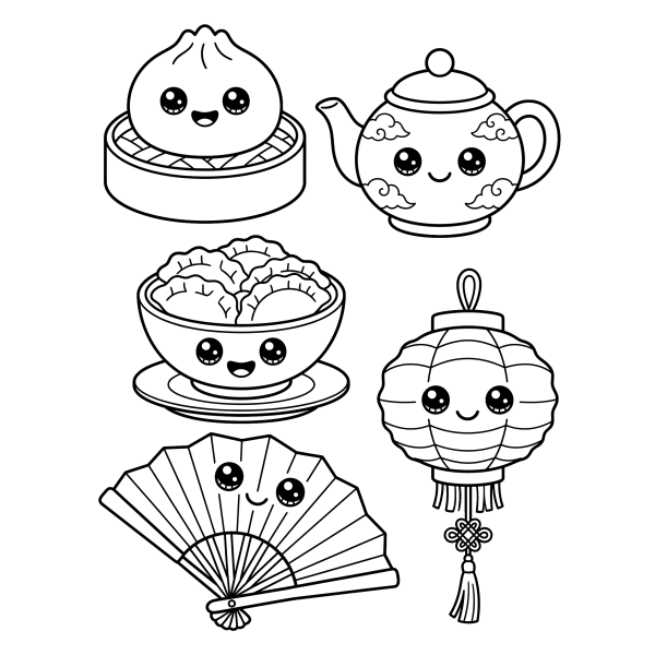 Coloriage Coloriage Kawaii Chinois à imprimer