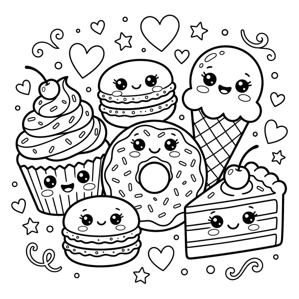 Coloriage Coloriage Kawaii de Nourriture à imprimer