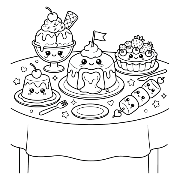 Coloriage Coloriage Kawaii Dessert à imprimer
