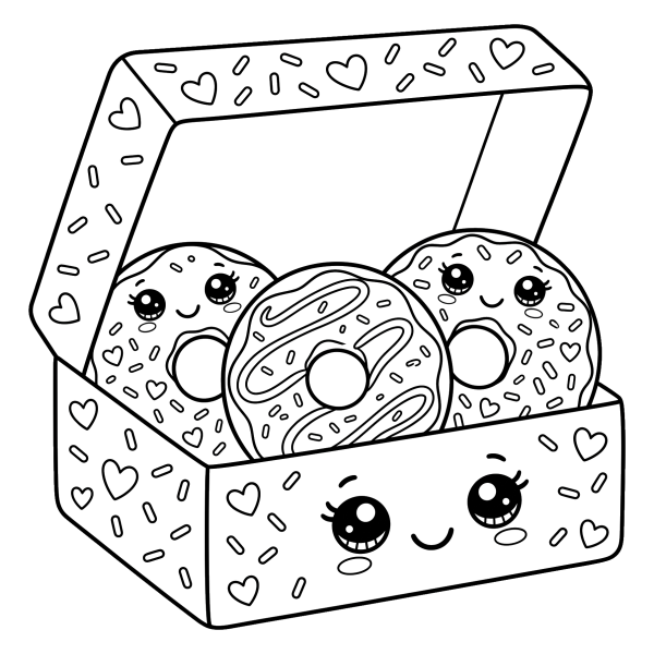 Coloriage Coloriage Kawaii Donuts à imprimer