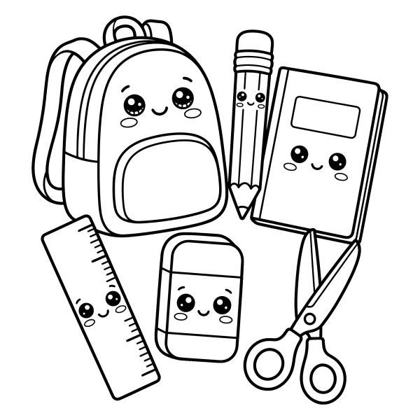 Coloriage Coloriage Kawaii École à imprimer