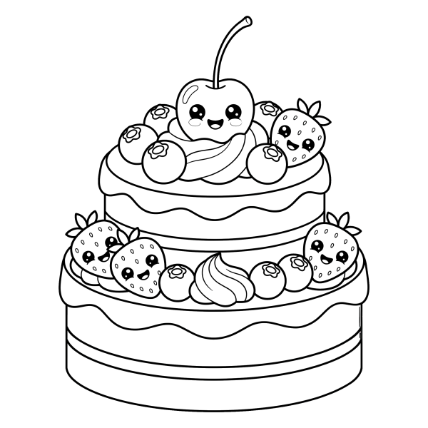 Coloriage Coloriage Kawaii Gâteau à imprimer