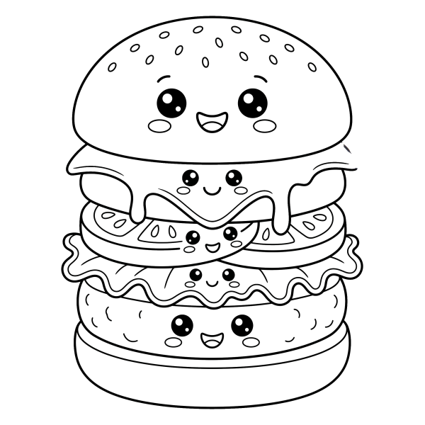Coloriage Coloriage Kawaii Hamburger à imprimer
