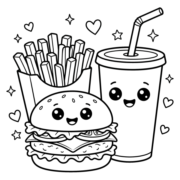 Coloriage Coloriage Kawaii Nourriture Fast Food à imprimer