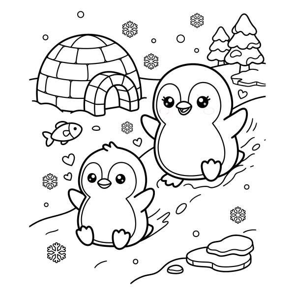 Coloriage Coloriage Kawaii Pingouins à imprimer