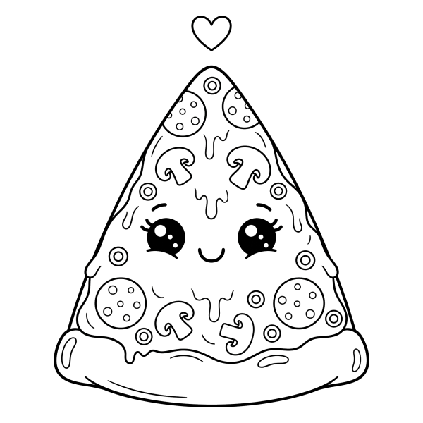 Coloriage Coloriage Kawaii Pizza à imprimer
